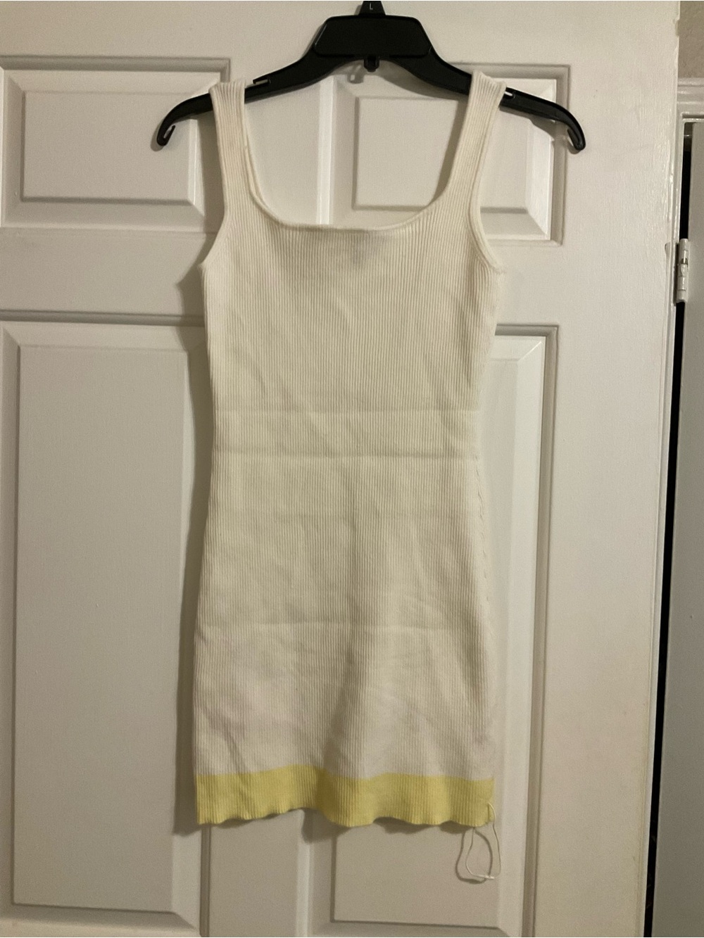 Women's Cream Knit Tank Dress with Yellow Hem